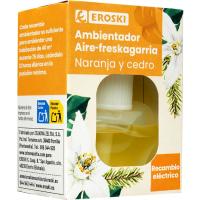 Ambientador eléctrico de naranja y cedro EROSKI, recambio 1 ud