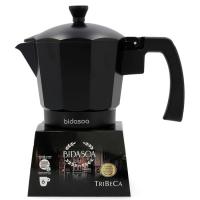 Cafetera italiana Tribeca, aluminio y acero inoxidable negro, apta para todo tipo de cocinas BIDASOA, 6 tazas