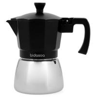 Cafetera italiana Tribeca, aluminio y acero inoxidable negro, apta para todo tipo de cocinas BIDASOA, 9 tazas