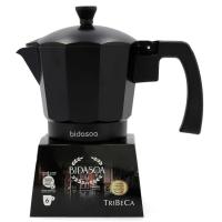 Cafetera italiana Tribeca, aluminio y acero inoxidable negro, apta para todo tipo de cocinas BIDASOA, 12 tazas