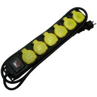 Regleta negra, 6 tomas con tapa, con interruptor, IP44, 1,5 metros EUROBRIC, 1 ud