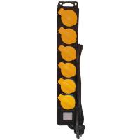Regleta negra, 6 tomas con tapa, con interruptor, IP44, 1,5 metros EUROBRIC, 1 ud