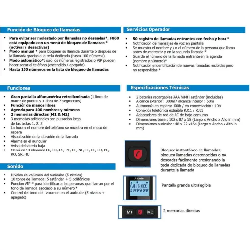 Teléfono inalámbrico negro, F860 ALCATEL