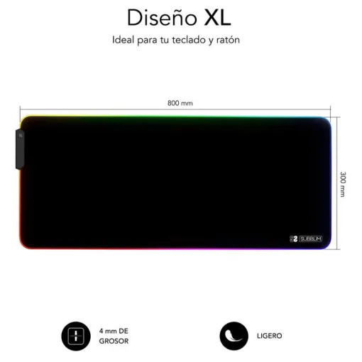 Alfombrilla para ratón XL Premium luz led 9 colores, RGB SUBBLIM
