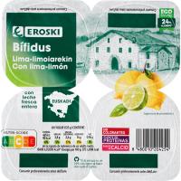 Bífidus con lima limón País Vasco EROSKI, pack 4x125 g