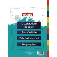 Separador Folio 10 posiciones, polipropileno, multicolor MKTAPE, 10 uds