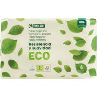 Papel higiénico 3 capas ecológico EROSKI, paquete 6 rollos