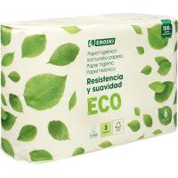 Papel higiénico 3 capas ecológico EROSKI, paquete 6 rollos