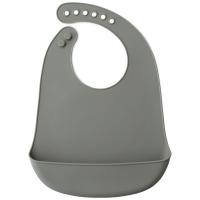 Babero imperpeable gris petroleo de silicona con bolsillo recogemigas INTERBABY