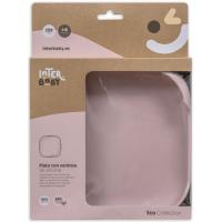 Plato cuadrado rosa con ventosa de silicona INTERBABY, 250 ml