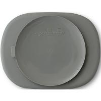 Plato gris con 4 divisiones, ventosa y tapa, de silicona INTERBABY, 650 ml
