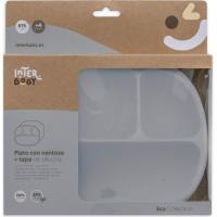 Plato gris con 4 divisiones, ventosa y tapa, de silicona INTERBABY, 650 ml
