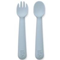 Cuchara y tenedor azul de silicona INTERBABY
