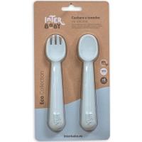 Cuchara y tenedor azul de silicona INTERBABY