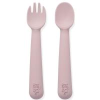 Cuchara y tenedor rosa de silicona INTERBABY
