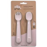 Cuchara y tenedor rosa de silicona INTERBABY