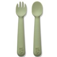 Cuchara y tenedor verde agua de silicona INTERBABY