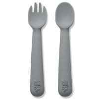 Cuchara y tenedor gris de silicona INTERBABY