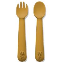 Cuchara y tenedor mostaza de silicona INTERBABY