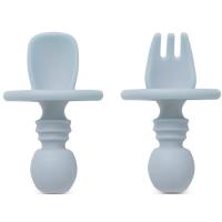 Cubiertos de aprendizaje azul antiahogo de silicona INTERBABY, set 2 uds