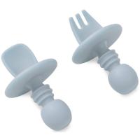 Cubiertos de aprendizaje azul antiahogo de silicona INTERBABY, set 2 uds