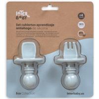 Cubiertos de aprendizaje azul antiahogo de silicona INTERBABY, set 2 uds