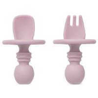 Cubiertos de aprendizaje rosa antiahogo de silicona INTERBABY, set 2 uds Cubiertos de aprendizaje rosa antiahogo de silicona INTERBABY, set 2 uds