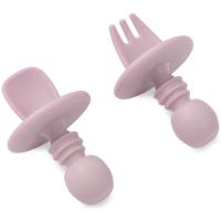 Cubiertos de aprendizaje rosa antiahogo de silicona INTERBABY, set 2 uds