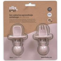 Cubiertos de aprendizaje rosa antiahogo de silicona INTERBABY, set 2 uds