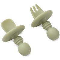 Cubiertos de aprendizaje verde agua antiahogo de silicona INTERBABY, set 2 uds