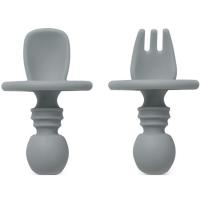 Cubiertos de aprendizaje gris antiahogo de silicona INTERBABY, set 2 uds