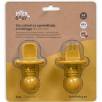 Cubiertos de aprendizaje mostaza antiahogo de silicona INTERBABY, set 2 uds