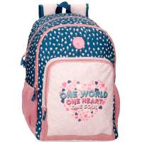 Mochila 44 cm One World, azul y rosa con flores, adaptable a carro ROLL ROAD, 1 ud