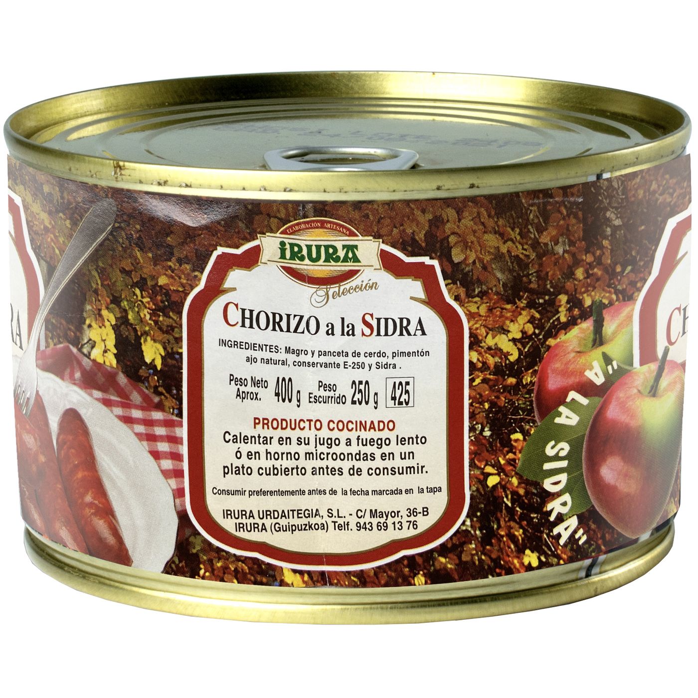 Chorizo a la sidra IRURA, lata 400 g