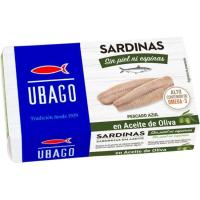 Sardinas sin piel en aceite de oliva UBAGO, lata 120 g