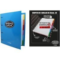 Carpeta A4 de cartón azul, 4 anillas, con recambio cuadriculado OCEANS WAVE, 1 ud