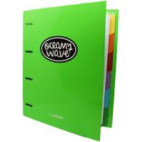 Carpeta A4 de cartón verde, 4 anillas, con recambio cuadriculado OCEANS WAVE, 1ud