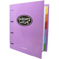 Carpeta A4 de cartón lila, 4 anillas, con recambio cuadriculado OCEANS WAVE, 1 ud