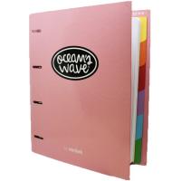 Carpeta A4 de cartón rosa, 4 anillas, con recambio cuadriculado OCEANS WAVE, 1 ud