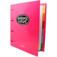 Carpeta A4, cartón fucsia, 4 anillas, con recambio cuadriculado OCEANS WAVE, 1 ud