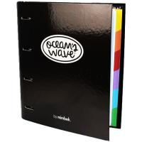 Carpeta A4, cartón negra, 4 anillas, con recambio cuadriculado OCEANS WAVE, 1 ud