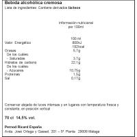 Licor cremosa light RUAVIEJA, botella 70 cl