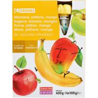 Bolsitas 100% frutas manzana y mango s/az EROSKI, pack 4x100 g