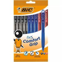 Bolígrafo retráctil, 4negro, 3azul, 3rojo, punta 1mm, Comfort Grip BU3 BIC, 10 uds