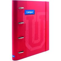 Carpeta A4 con goma, roja, 4 anillas, recambio cuadriculado CAMPUS, 1 ud