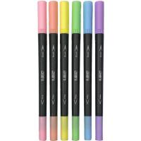 BIC Intensity Dual Tip punta bikoitzeko errotuladorea, 6 pastel kolore, sorta 6 ale