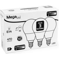 Bombilla Led miniesférica E14 5,5W luz cálida (3000k) MEGALED, pack 3 uds