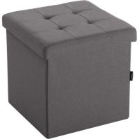 Puff desmontable de lino gris oscuro, tipo baúl, 38x38x37,5 cm Puff desmontable de lino gris oscuro, tipo baúl, 38x38x37,5 cm