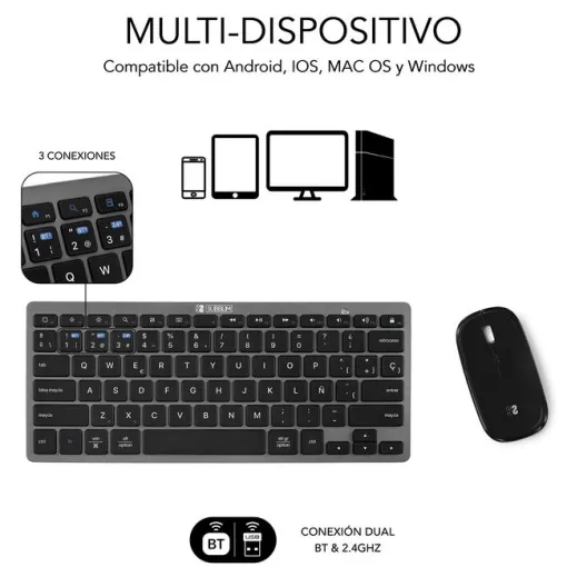 Teclado y ratón gris inalámbrico, SUBKBC-OCO020 Compact SUBBLIM