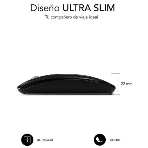 Ratón óptico inalámbrico negro recargable, Dual Flat SUBBLIM